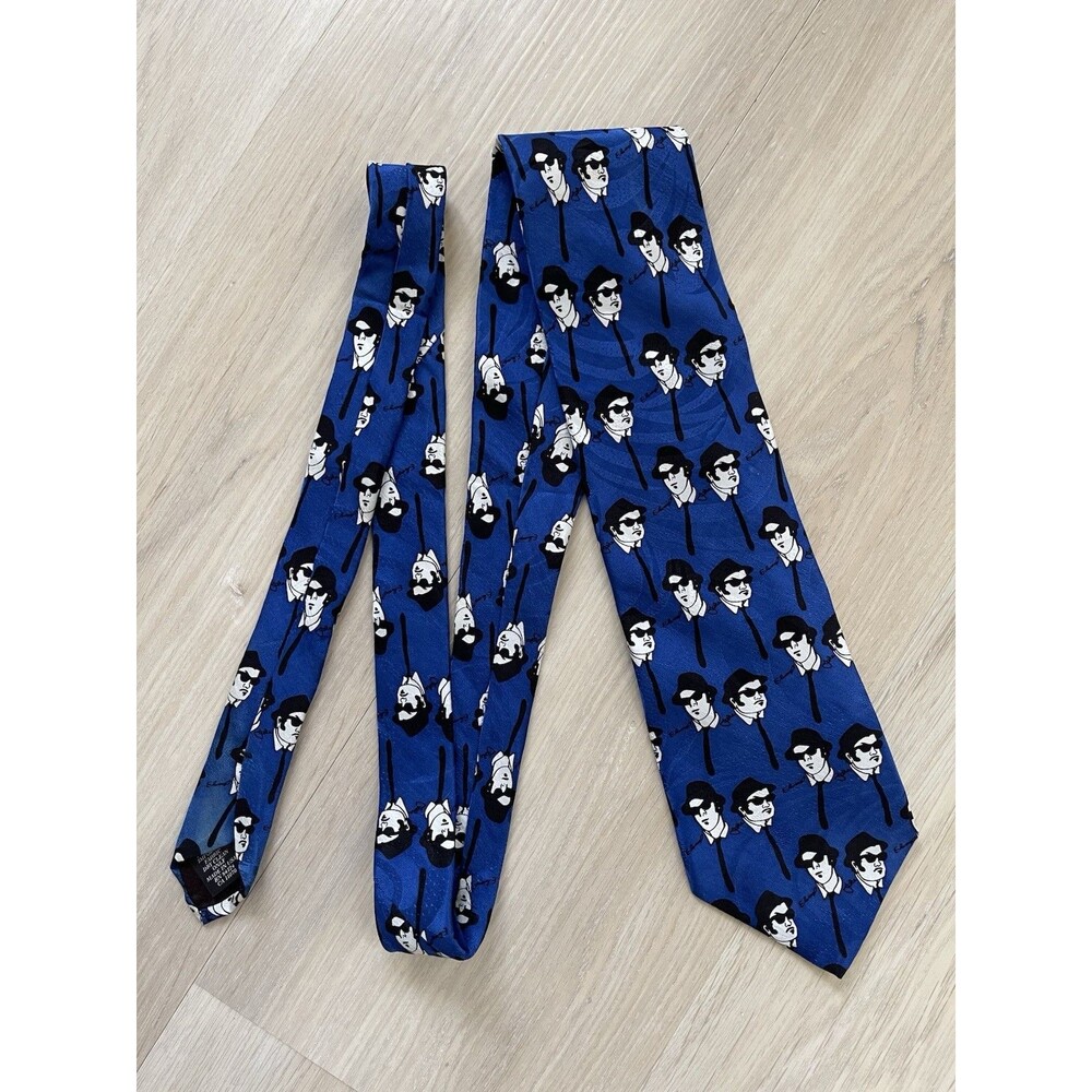 RM Style Men's 100% Silk Blues Brothers Novelty Tie Blue Pointed Woven One Size